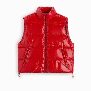 Zara Red Quilted Puffer Vest with Stand-Up Collar